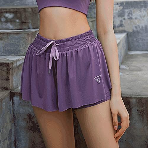 GDJGTA MULHERES 2 em 1 1 Camada de dupla camada ioga shorts seco rápido Coloque a cintura Flowy Excurbida de fitness shorts atléticos