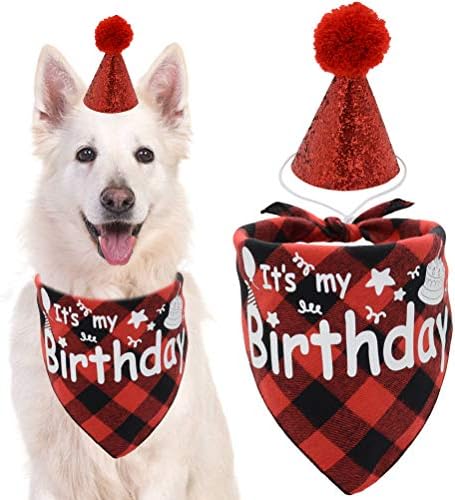 Cachorro de aniversário lenço de bandana com fofo chapéu de chapéu de bling suprimentos de festas de estimação menino e menina para