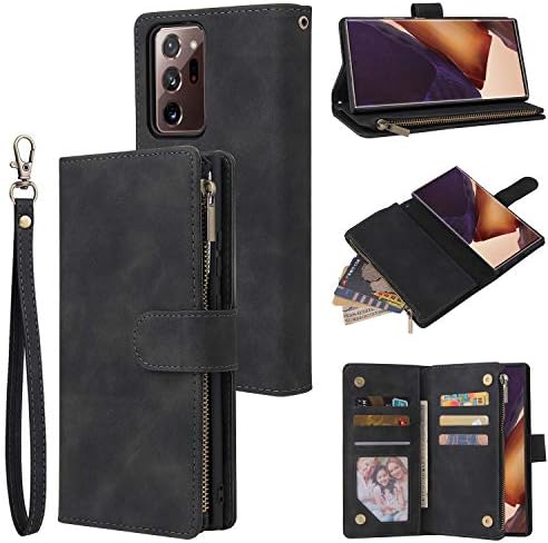 Lyzcase Case de telefone para Galaxy Note 20 Ultra, Luxo Folio Flip PU PU CAULLING CAPARLA [Pocket Pocket] [Fechamento