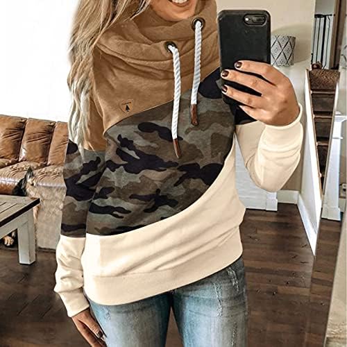 Splice Long Hoodie Sleeve Casual Tops Casual Contraste Mulheres Camuflando Colete Feminino de Grande Com tamanho