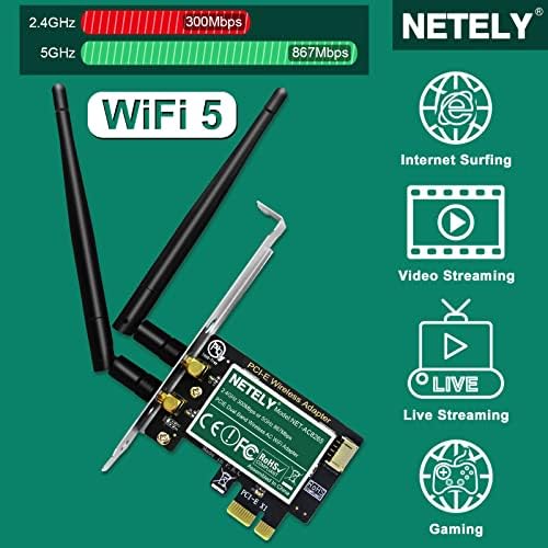 Netely Wireless-Ac Dual Band 1200Mbps Adaptador Wi-Fi PCIE para Windows 7 e Windows 8.x, 10, 11 PCs de mesa de 64 bits, 2,4 GHz de