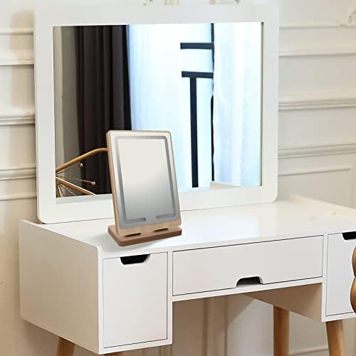 Solustre 2 conjuntos preenche-se no espelho de maquiagem leve com lâmpada espelho de carregamento de desktop de madeira LED
