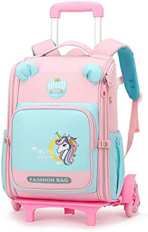 Garomall Rolling Backpack School Garotas, Bolsa de Viagem de Carrinho Luz com 6 Wheels Classic Roller Luggage