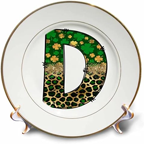 3drose glam leopardo e quatro folhas com trevo monograma inicial D - placas