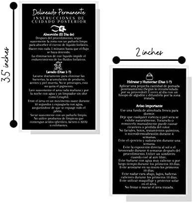 Cartão de delineador permanente espanhol | Delineado permanente de ojos | 50 pacote | Tamanho 3,5 x 2 polegadas | PMU preto com design branco