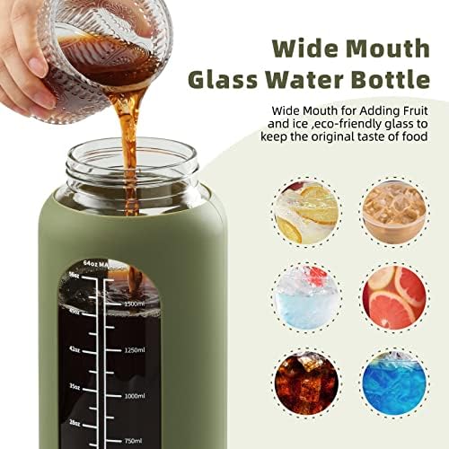 Garrafa de água de vidro de 64 onças de 64 onças com palha e manuseio de tampa de meio galão garrafa de vidro motivacional