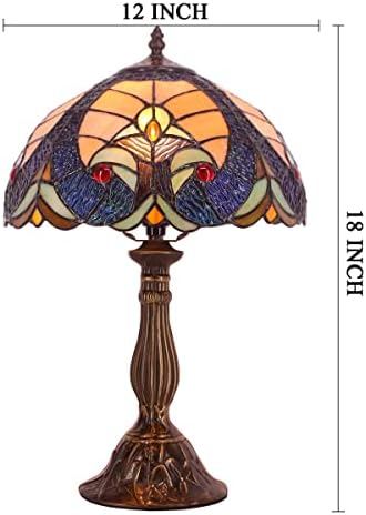 WerFactory Tiffany Style Lamp manchado de vidro de cabeceira lâmpada azul Amarelo Liaison Reading Desk Luz de 12x12x18 polegadas Decoração Quarto Sala de estar em casa S160E Série