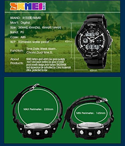 FanMis Unisisex Sports Watches Multifunction Time Dual 12/24H LED LUZ