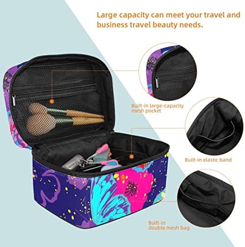 Bolsa de maquiagem de viagem Yoyoamoy com compartimento, borboletas brilhantes pintando grande caixa cosmética Caixa de beleza personalizada Organizador de armazenamento de beleza com alça