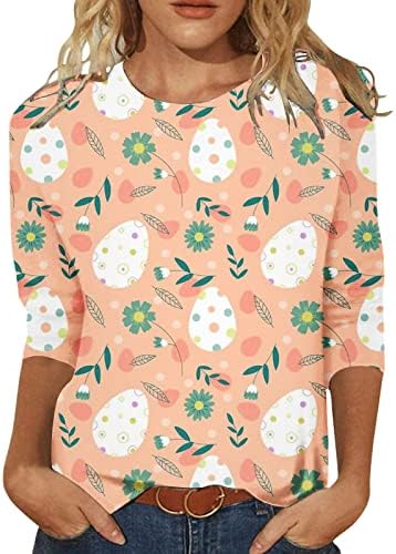 Camisas de Páscoa para Mulheres 3/4 Sleeve Tees gráficos fofos Blusa de trafue floral Floral Floral