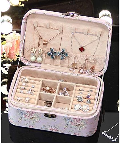 Caixa de jóias de SuNESA Caixa de jóias de duas camadas de duas camadas portátil Viagem PU PU CURSOMENTO DE CARRAÇÃO