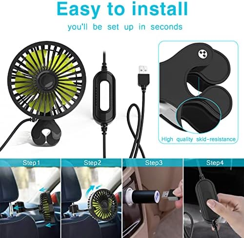 Trustnice portátil Fã de carro para banco traseiro: 3 velocidades de vento forte 5v Mini -Car Seat Fan com plugue USB PODERO
