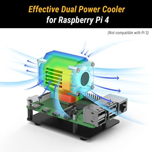 Electrocookie Raspberry Pi 4 Estação de resfriamento de energia dupla, dissipação de calor da CPU com ventiladores de resfriamento