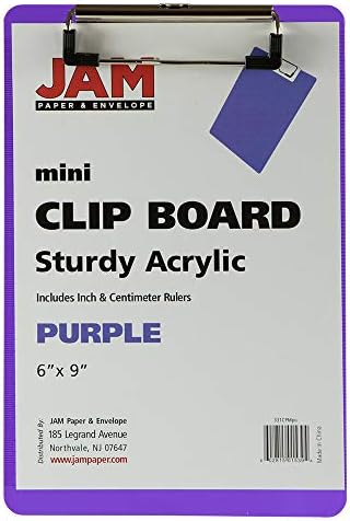 Jam Papel Pequeno Memorando de Plástico com clipe de metal de baixo perfil - mini - roxo - 12 placas de clipes/pacote