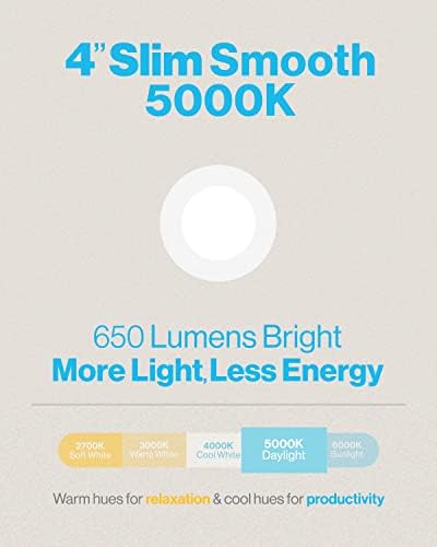 SUNCO 4 polegadas Ultra Fin LED LUZES DE TETO RECUTADO Slim, 5000k Daylight, Dimmable, 10W = 60w, acabamento liso, wafer