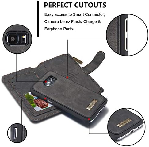 Caixa de carteira de telefone celular Haijun Flip para Samsung Galaxy S7Edge 2 em 1 zíper de couro destacável Magnetic slots de 14 cartas, tampa da caixa da carteira de couro de bolsa de embreagem