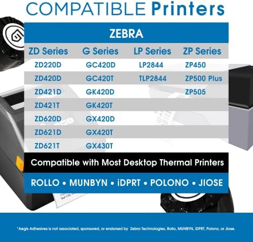 Aegis Adesivos - 3 ”x 2” térmicas diretas para remessa, postagem, perfurada e compatível com Rollo, Zebra e outras impressoras