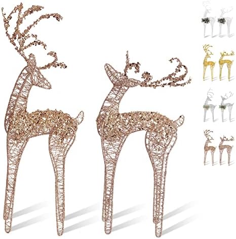 Zhanyigy 2pc Conjunto de pérolas brancas Champagne Winding para decorações de renas em pé de rena de Natal Decorações de mesa da mesa