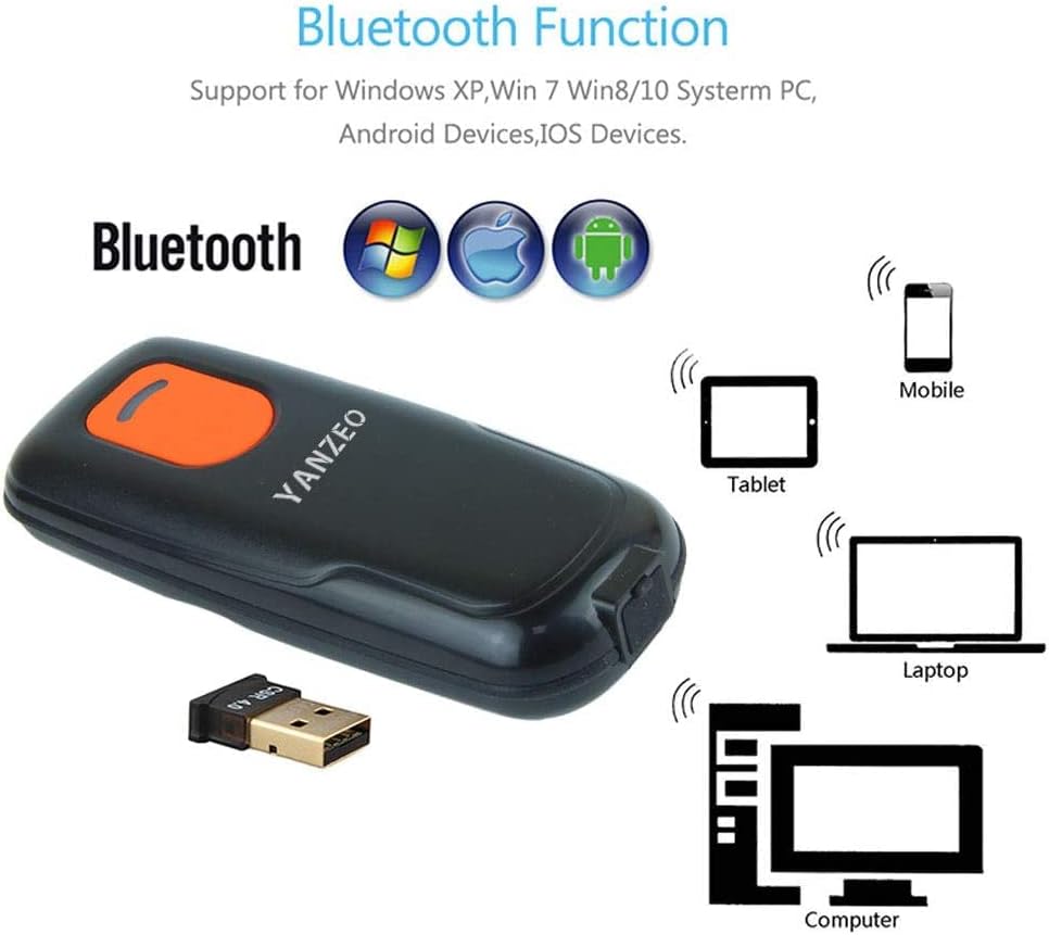 Yanzeo P1620 Pocket Wireless Bluetooth 2D Scanner de barras portátil Luz vermelha portátil CCD Mini QR Código Reader 1000mAh para