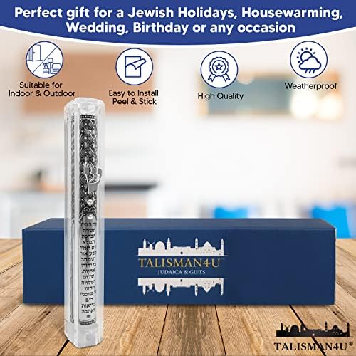 Talisman4u Caso Judaico Transparente Mezuzá com Scroll Home Home Bênção Bênição Prata Ornamento Classic Israel Judaica Door Mezuza 5 polegadas