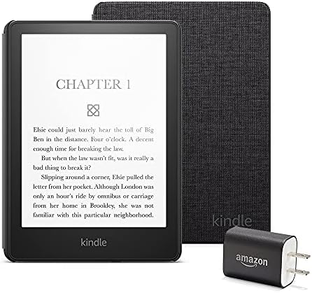 Pacote Essentials Kindle Paperwhite, incluindo Kindle Paperwhite sem anúncios de tela de bloqueio, capa de tecido - preto e adaptador