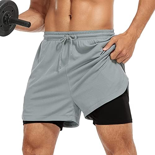 Zando Men's 2 em 1 exercícios com shorts com bolsos rápidos seco de ginástica atlética leve com revestimento de compressão