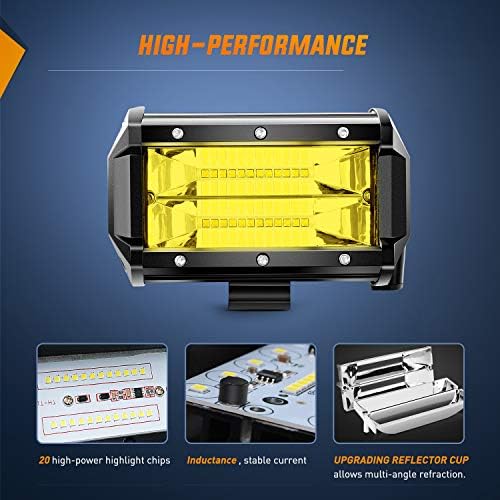 Nilight-ZH304 Barra de luz LED 2pcs 5 polegadas 72W 10800 Lumens Amarelo Baça de neblina de neblina de nevoeiro Luzes off-road