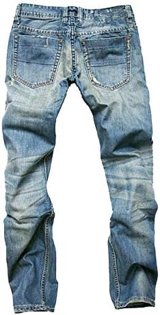 Andongnywell Men's Biker Zip Deco lavado Destruído Jeans Straight Fit calça jeans angustiada com botão de zíper