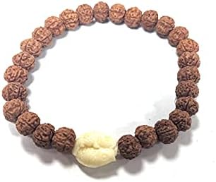 Madeira de madeira Mukhi rudraksha bracelete de miçanga de madeira tibetana rosary mala bodhi semente japa pulseira de fita elástica