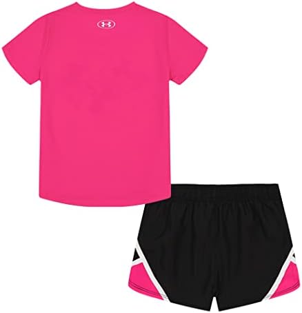 Conjunto de manga de meninas sob armadura, camiseta e shorts duráveis ​​e shorts, rosa rebelde, 4t US