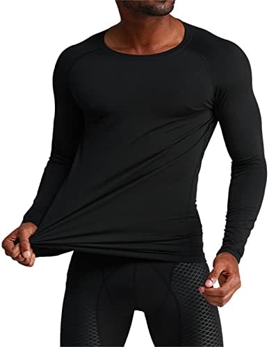 Mens Crewneck atlético de manga longa camisa térmica Baselayer camiseta rápida seca respirável pullover de pulôver