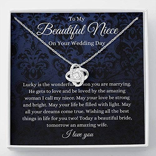 Jóias de cartão de mensagem, colar artesanal- Presente personalizado Love Knot, Presente do Dia de Casamento da sobrinha,