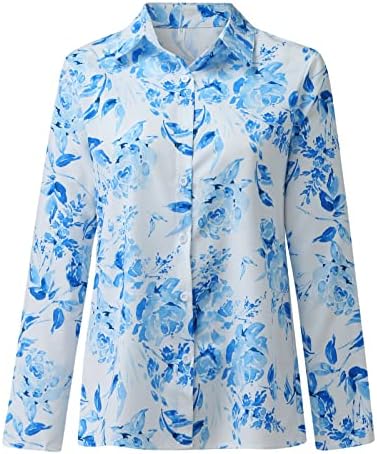 Camisetas de botão de blusa de impressão floral feminina