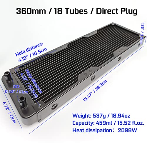 Radiador de resfriamento de água de Wowova 120/240/360/480mm 18 tubos dissipados de calor com fio G1/4, refrigerador de água para refrigerador de calor da CPU, Radiator de computador para PC