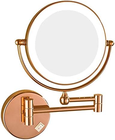Espelho de maquiagem montado na parede com luzes LED, espelho de montagem de parede de 8 polegadas de 8 polegadas com ampliação,