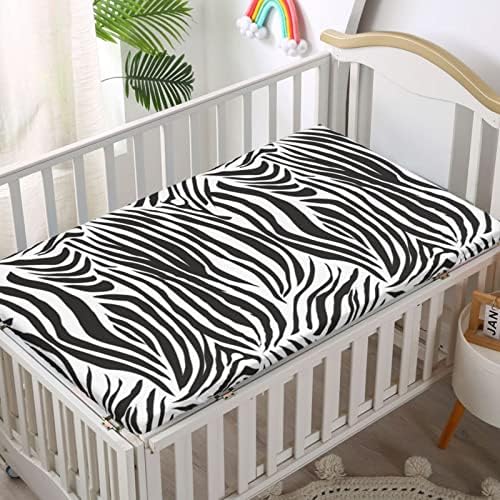 Zebra imprimir folhas de berço com tema com estampa, lençóis de berço portáteis folhas de colchão macio para criança montada -lençol de colchão ou lençol de criança, 24 “x38“, preto branco