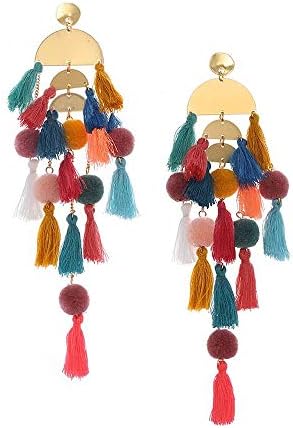 Brincos longos de borla para mulheres - Brincos coloridos de grandes declaração