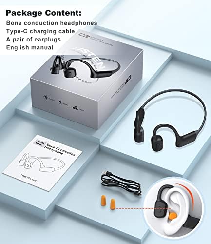 Fones de ouvido de condução de ossos de lakka, fones de ouvido de orelha aberta Bluetooth 5.3 Sport Headset com microfone,