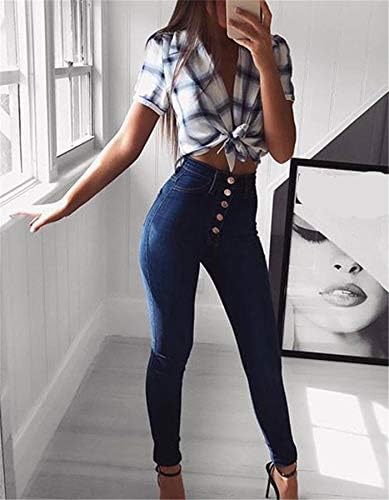 ANDONGNYWELL Feminino de cintura alta de jeans magros altos altos calças jeans de jeans com calças com tirolesa