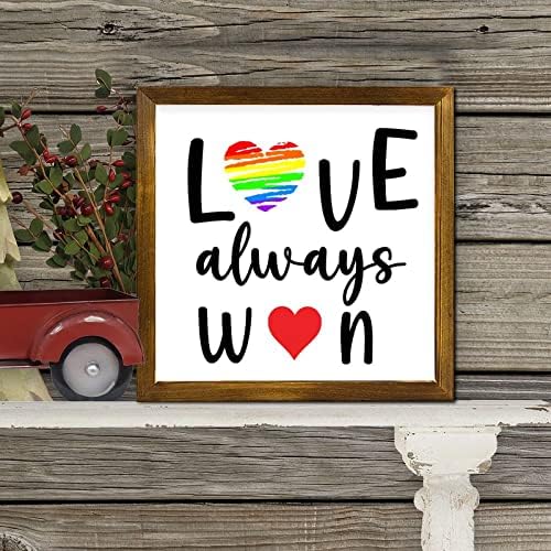 LGBT Pride Sinais de madeira emoldurada Love Sempre ganha arco -íris Wood Wall Wall Art Retro Progresso Pride Wall Decor