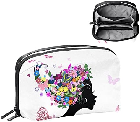Bolsa de maquiagem bolsa de bolsa de bolsa cosmética espaçosa com zíper para mulheres e meninas flores de meninas borboleta
