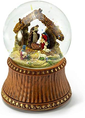Cena da natividade com base musical de base estável e decorativa Globe - muitas músicas para escolher - White Christmas
