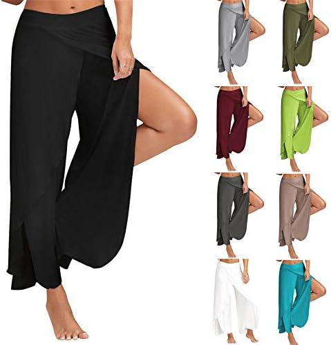 ANDONGNYWELL Women Palazzo Wide perna calça dividida Casual Beach Flowy Wrap Pants Yoga Sorra calça as calças