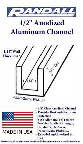 4 ft - 1/2 canal de alumínio 1/16 paredes x 5/8 Alto 6063 liga T -6 Temper