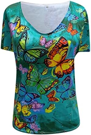 Blusa Ladies verão outono de manga curta 2023 V pescoço de algodão pintando butterfly phlowic top tee para meninas adolescentes