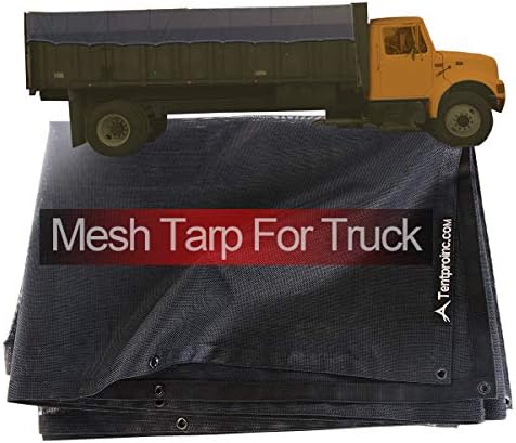 TentProinc Truck Mesh Tarp 8 'x 10' - Tampa pesada preta Reforte a correia do ponto de agulha dupla reforçada rasgando e rasgando