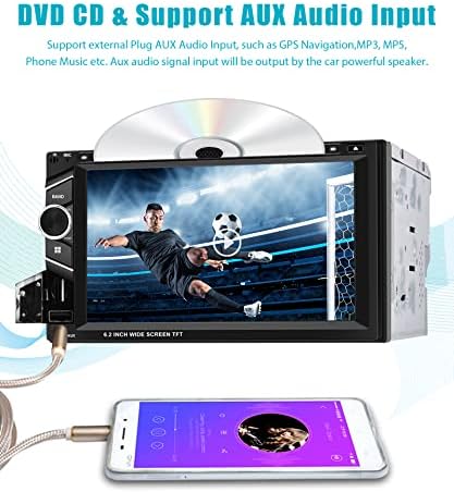 Double Din Touchscreen Car Séreo com CD/DVD Player CarPlay Android Autoid Auto, Radio de carro de 6,2 polegadas Controle de