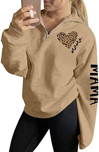 BANGELY MANMA MAMA SORTE MOLHO MOM LIFE FELIZAÇÃO PULLOVER FONITY LEOPARD GRAPHIC TEE HIGH TRIMERMENTE 1/4 ZIP