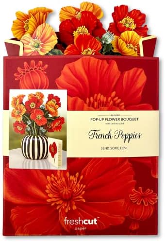 Cartões pop -up de papel Freshcut, flores francesas, 12 polegadas do tamanho da vida Forever Flower Bouquet 3D Cartões de