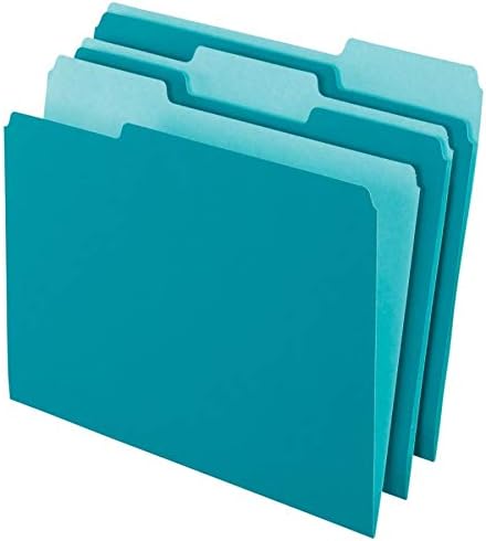 Pastas de arquivo colorido de dois tons do Office, corte de 1/3 de guia, tamanho da letra, azul-petróleo, caixa de 100, OD152
